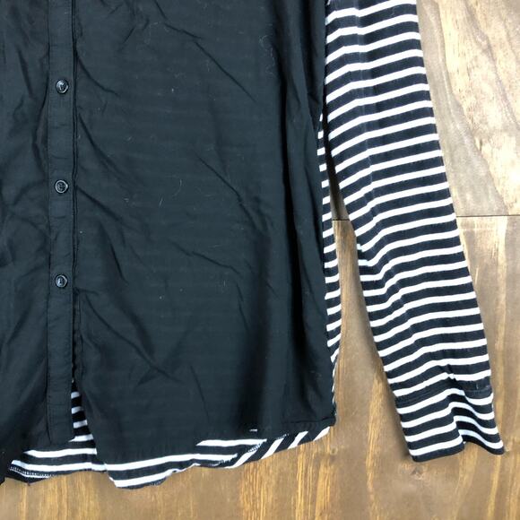 LOFT Womens Shirt Black White Striped Collared Sheer Long Sleeve Modal Blend L - Picture 5 of 15